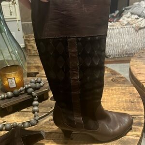 Born brown leather and suede boots. Size 8 1/2.  2 inch heel